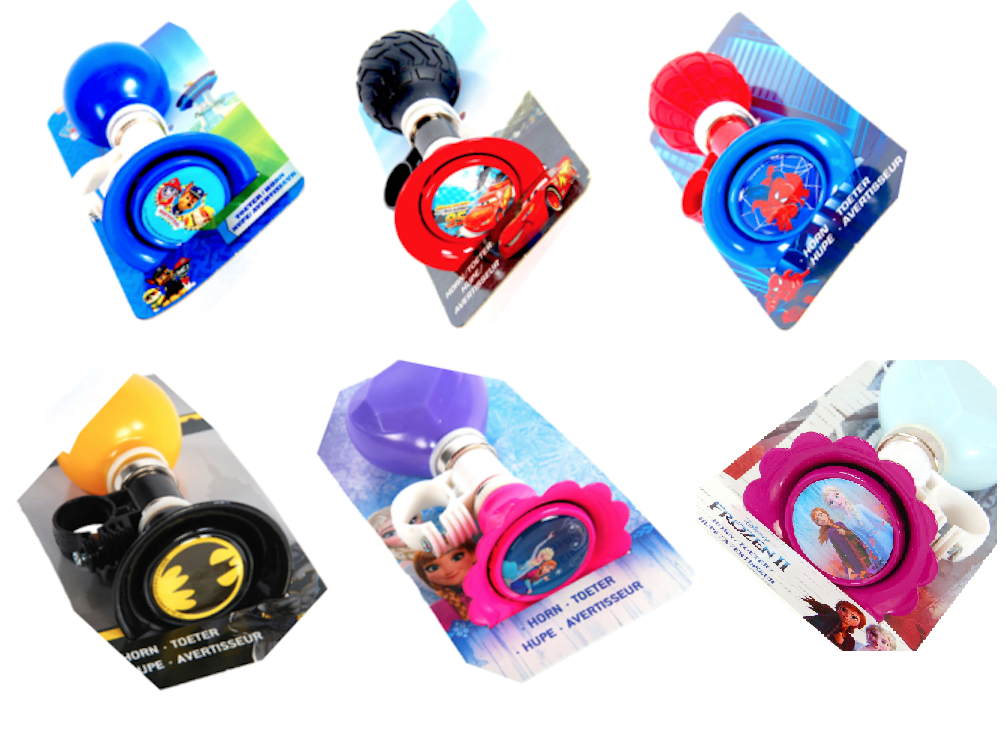 Kinder Fahrrad-Hupe Fahrrad-Horn Batman Disney Cars Paw Patrol Spider-Man Frozen