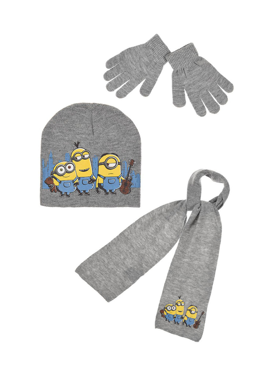 Minions Kinder Winter-Set 3-tlg. Mütze, Schal und Handschuhe Grau
