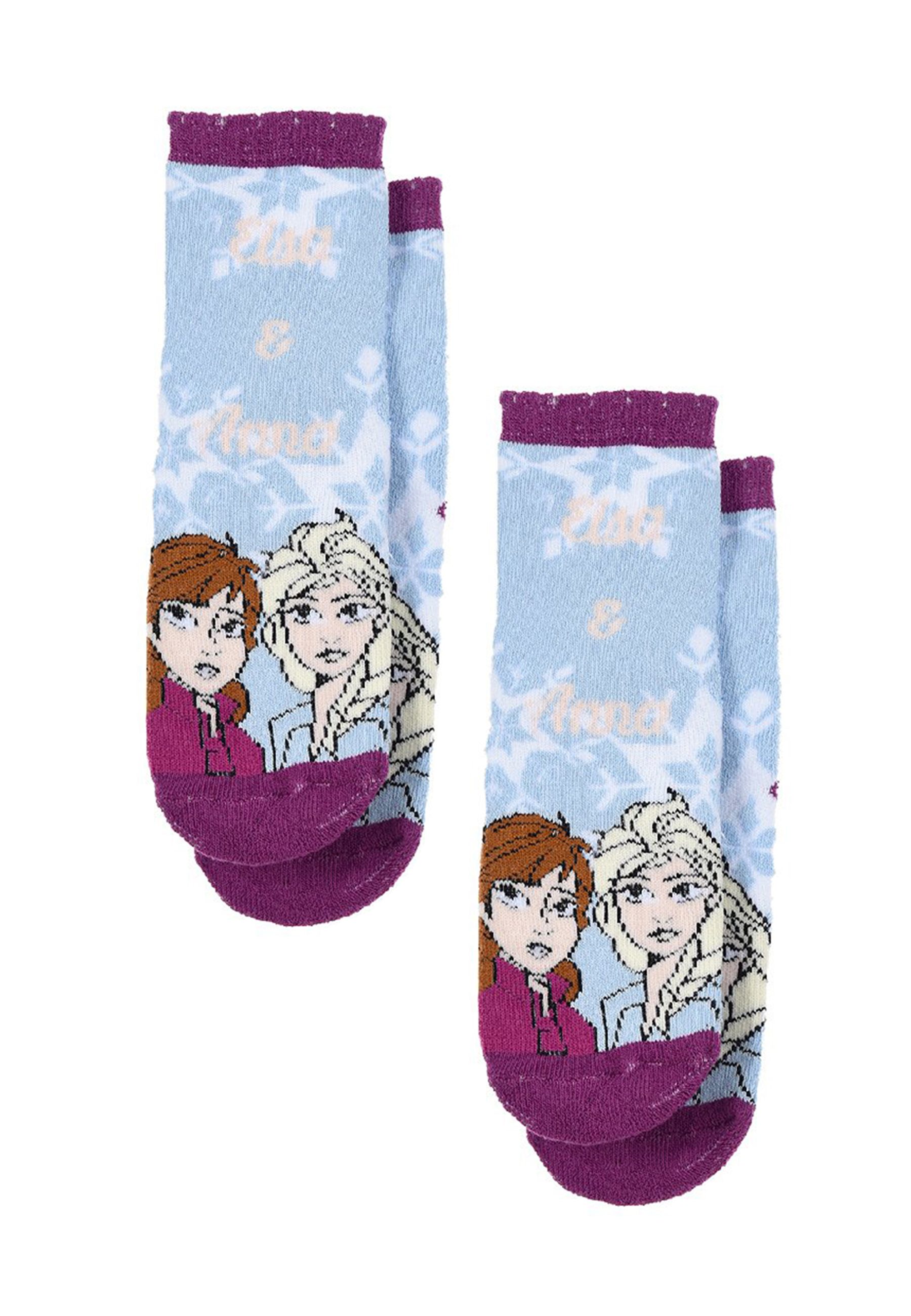 Frozen - Die Eiskönigin Kinder Mädchen Socken 2 Paar Gumminoppen Stopper-Socken Strümpfe Blau Paket