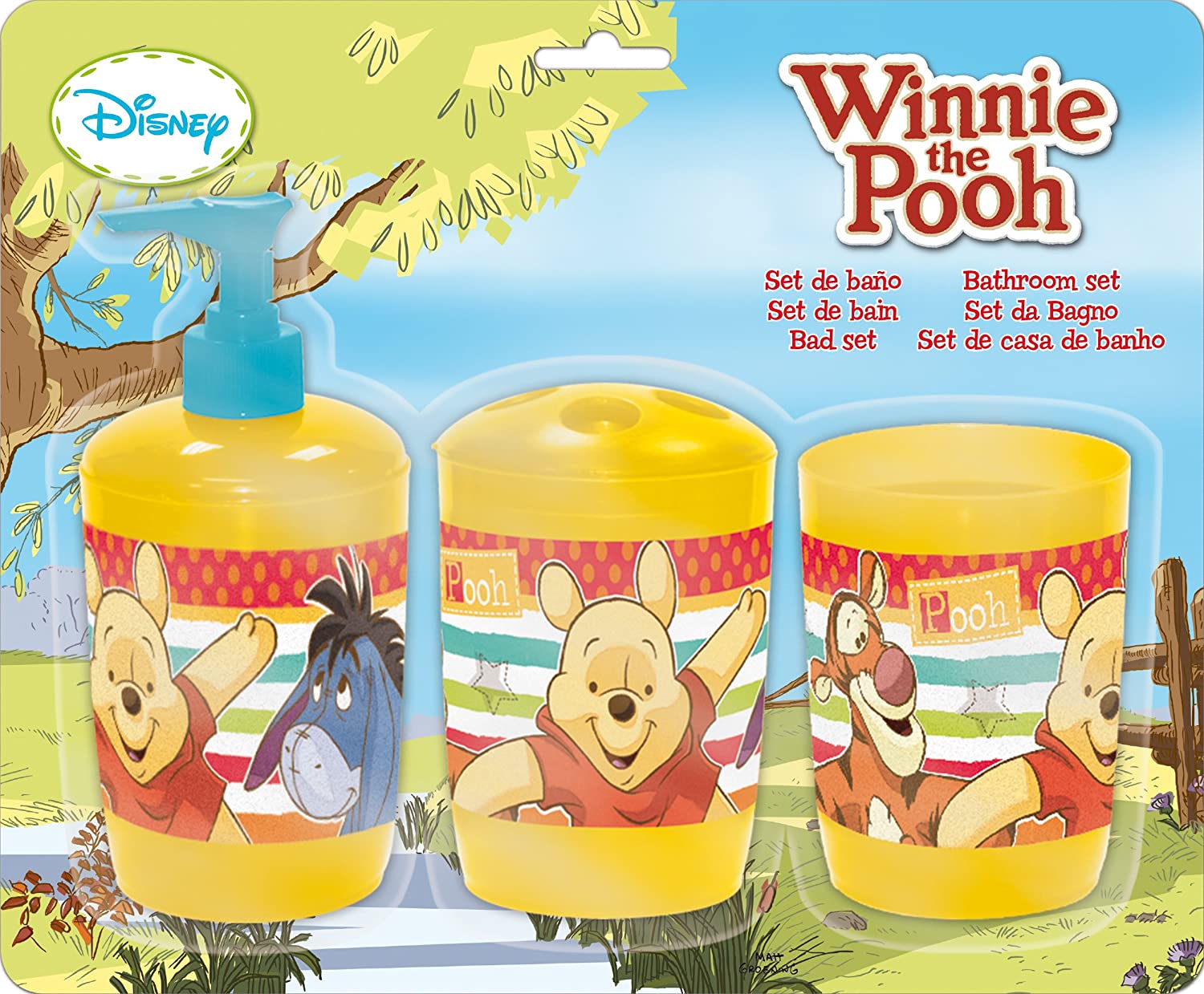 Disney Winnie Pooh Badezimmer Set 3 tlg. Seifenspender + Zahnputzbecher + Zahnbürstenhalter