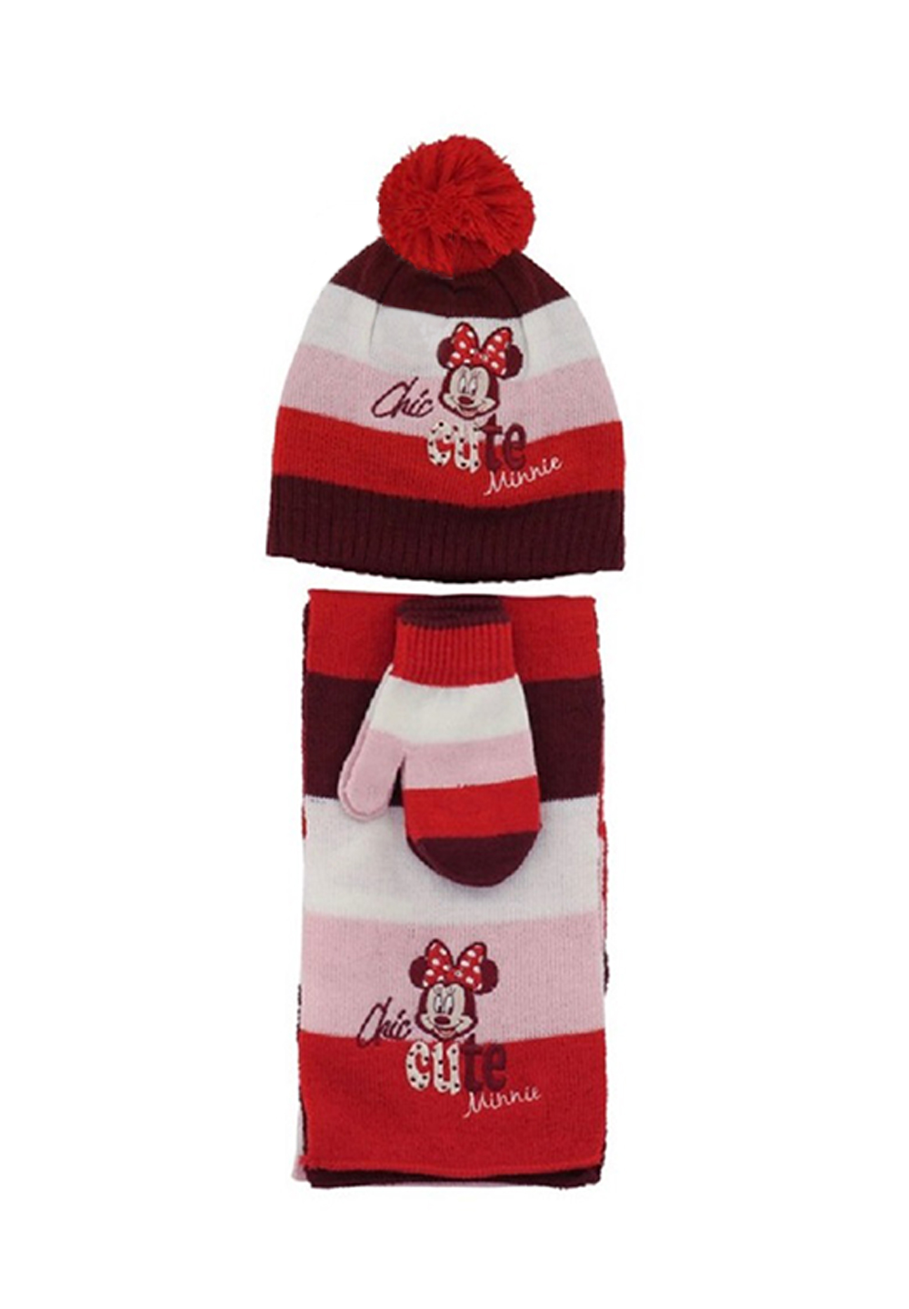 Disney Minnie Mouse Baby Winter Set 3 tlg. Mütze Schal Handschuhe Rosa-Rot