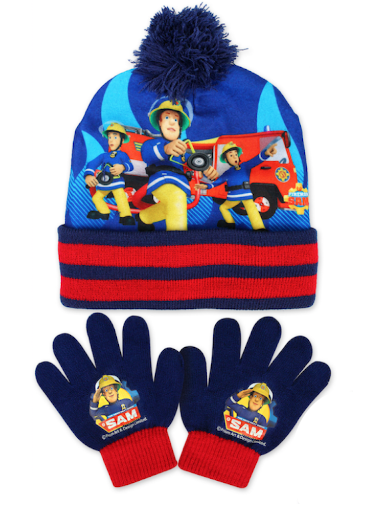 Feuerwehrmann Sam Bommel-Wintermütze mit Handschuhen