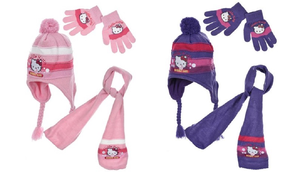 Hello Kitty Kinder Winter-Set 3 tlg. Mütze, Schal & Handschuhe