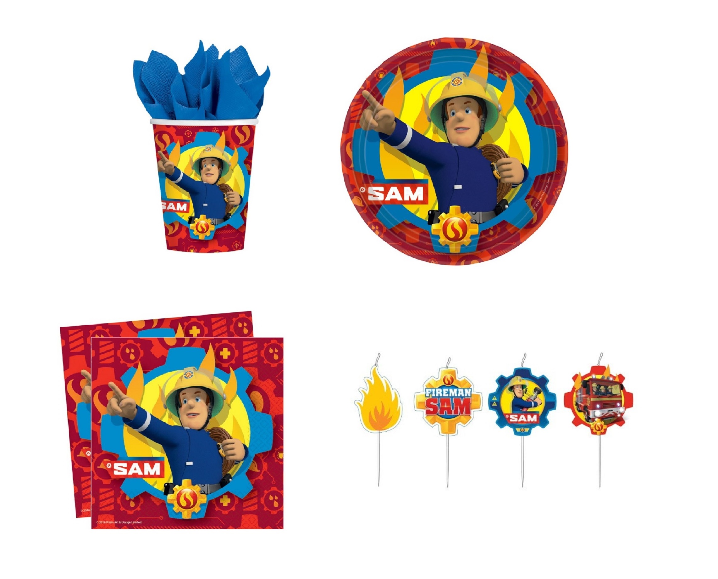 Feuerwehrmann Sam Party Set Pappteller, Pappbecher, Servietten und Kerzen