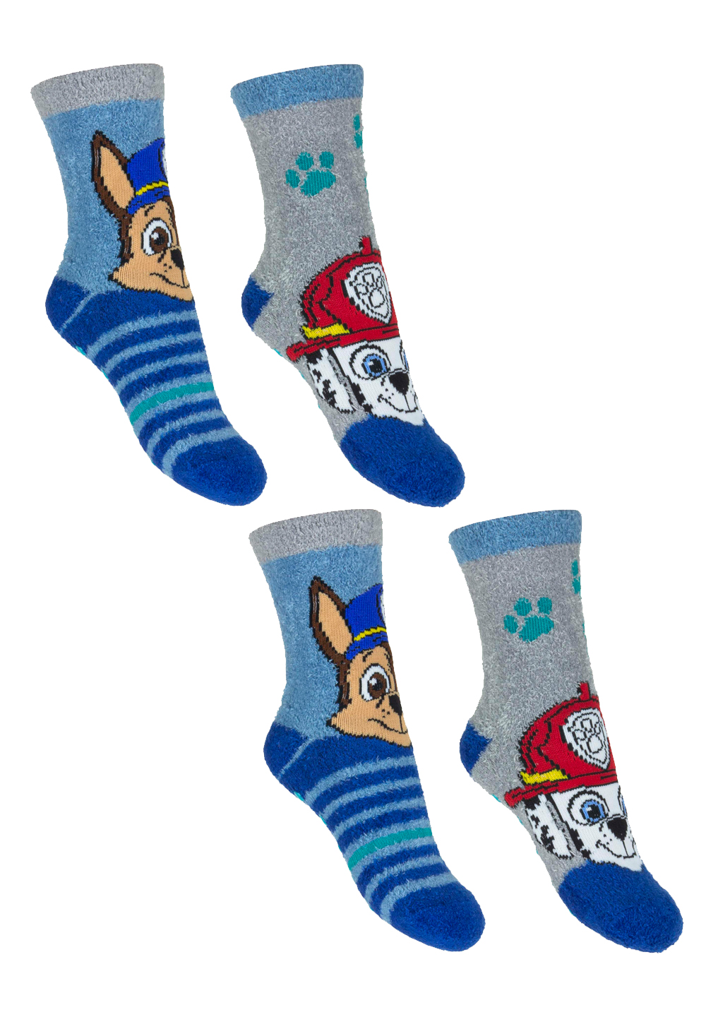 Paw Patrol Chase und Marshall Kinder Frottee Gumminoppen Stopper-Socken 4er Pack