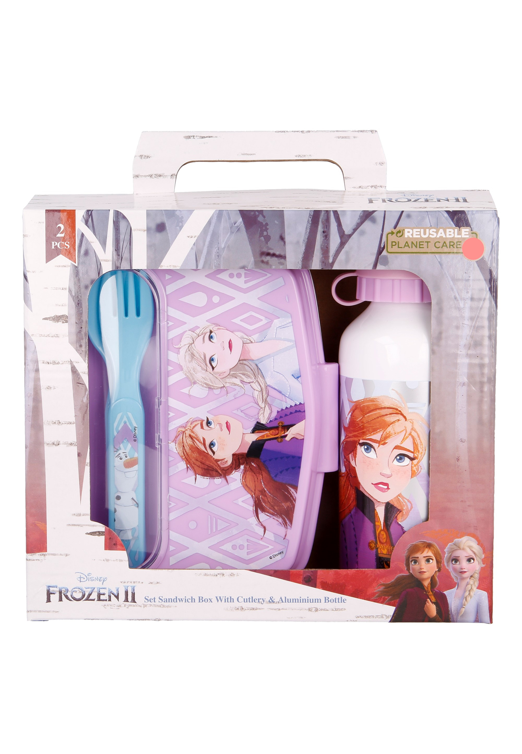 Frozen II - Die Eiskönigin Lunch-Set in Geschenkkarton Brotdose, Trinkflasche, Gabel und Löffel
