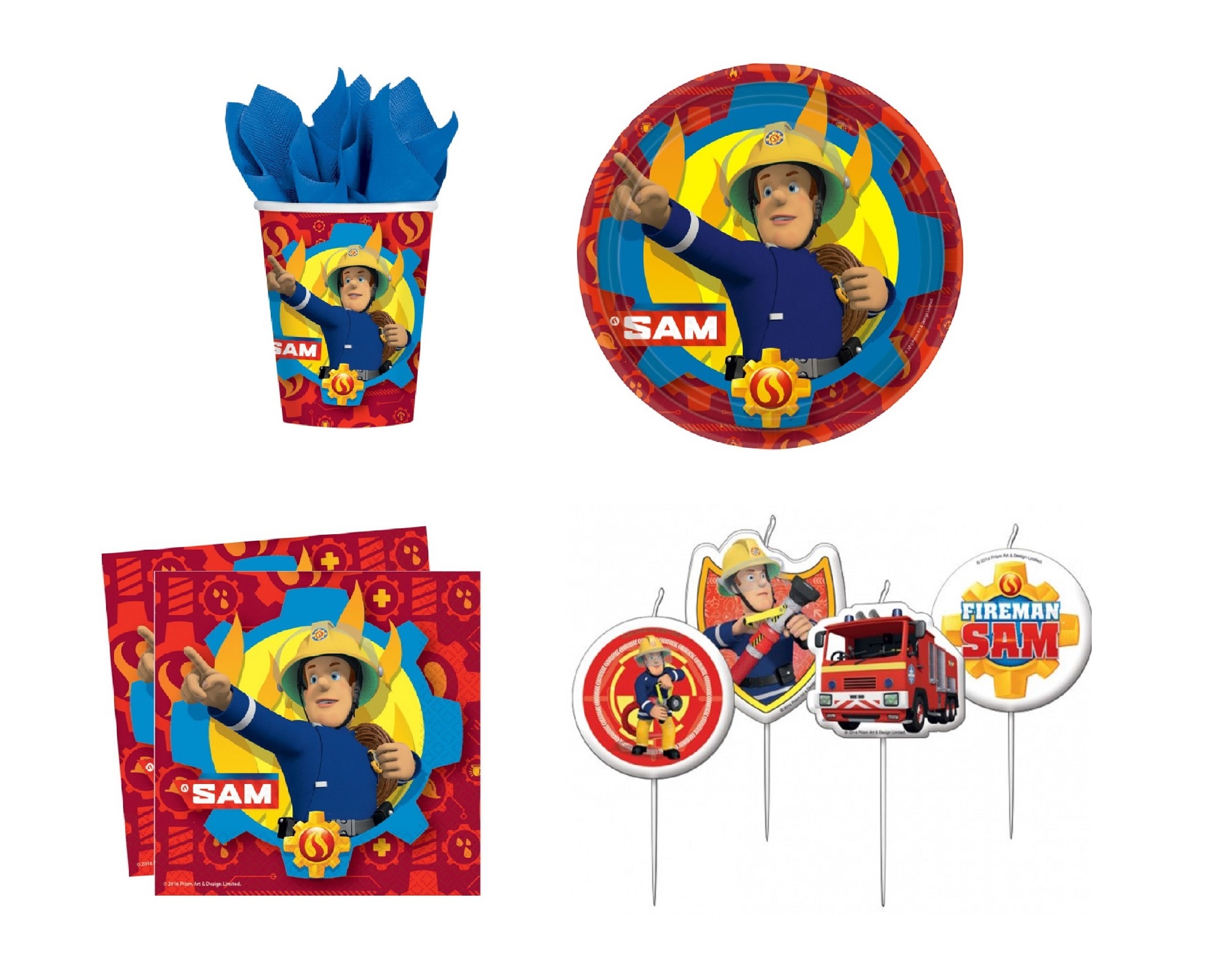Feuerwehrmann Sam Party Set Pappteller, Pappbecher, Servietten und Kerzen