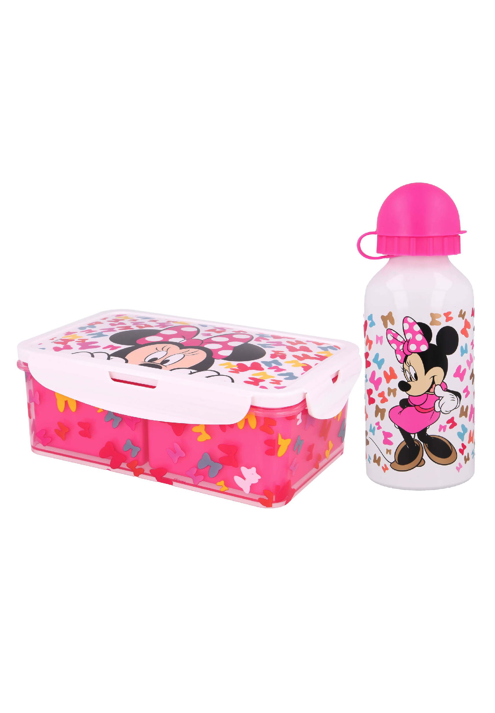 Minnie Mouse Kinder Aluminium Trinkflasche Sportflasche + Premium Lunchbox Brotdose Lunch-Set BPA Frei