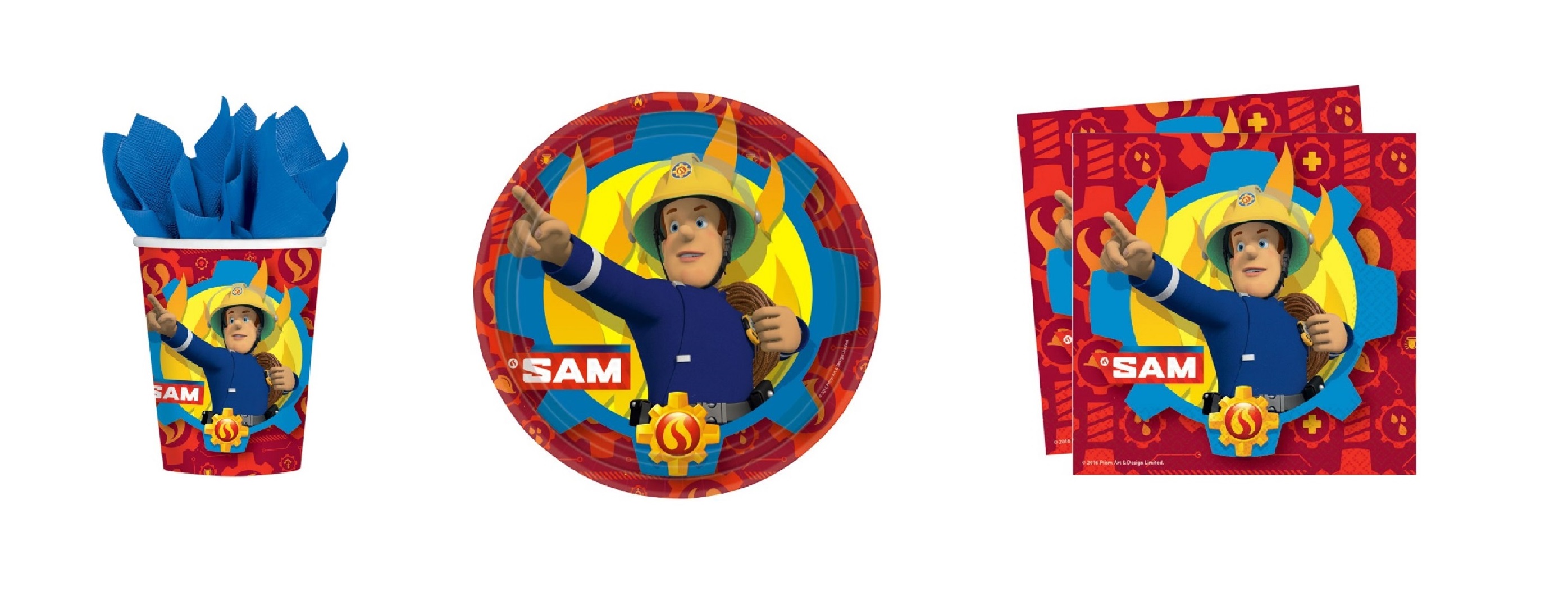 Feuerwehrmann Sam Party Set Pappteller, Pappbecher, Servietten und Kerzen
