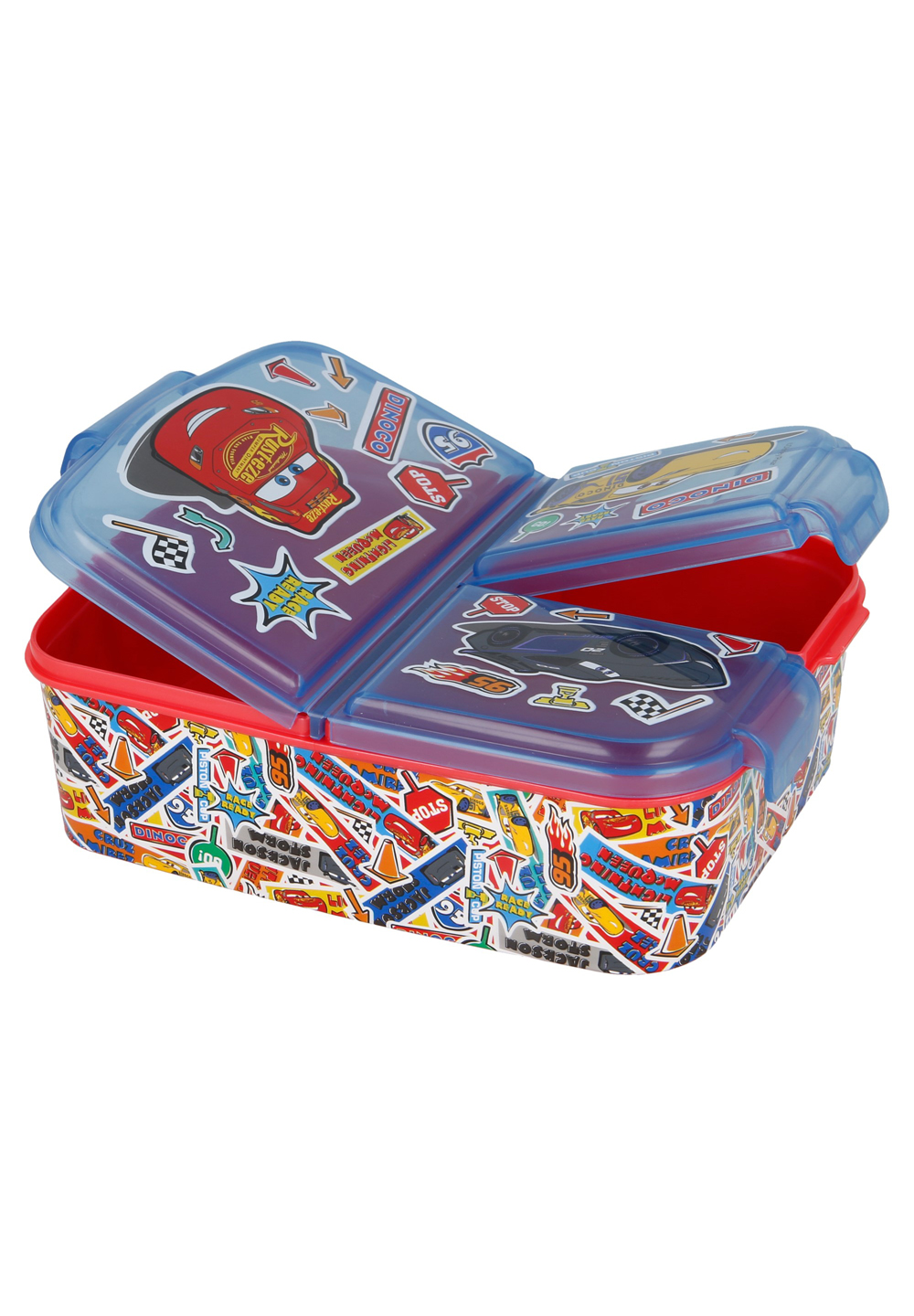 Cars Stickers Kinder Premium Brotdose Lunchbox Frühstücks-Box Vesper-Dose mit 3 Fächern