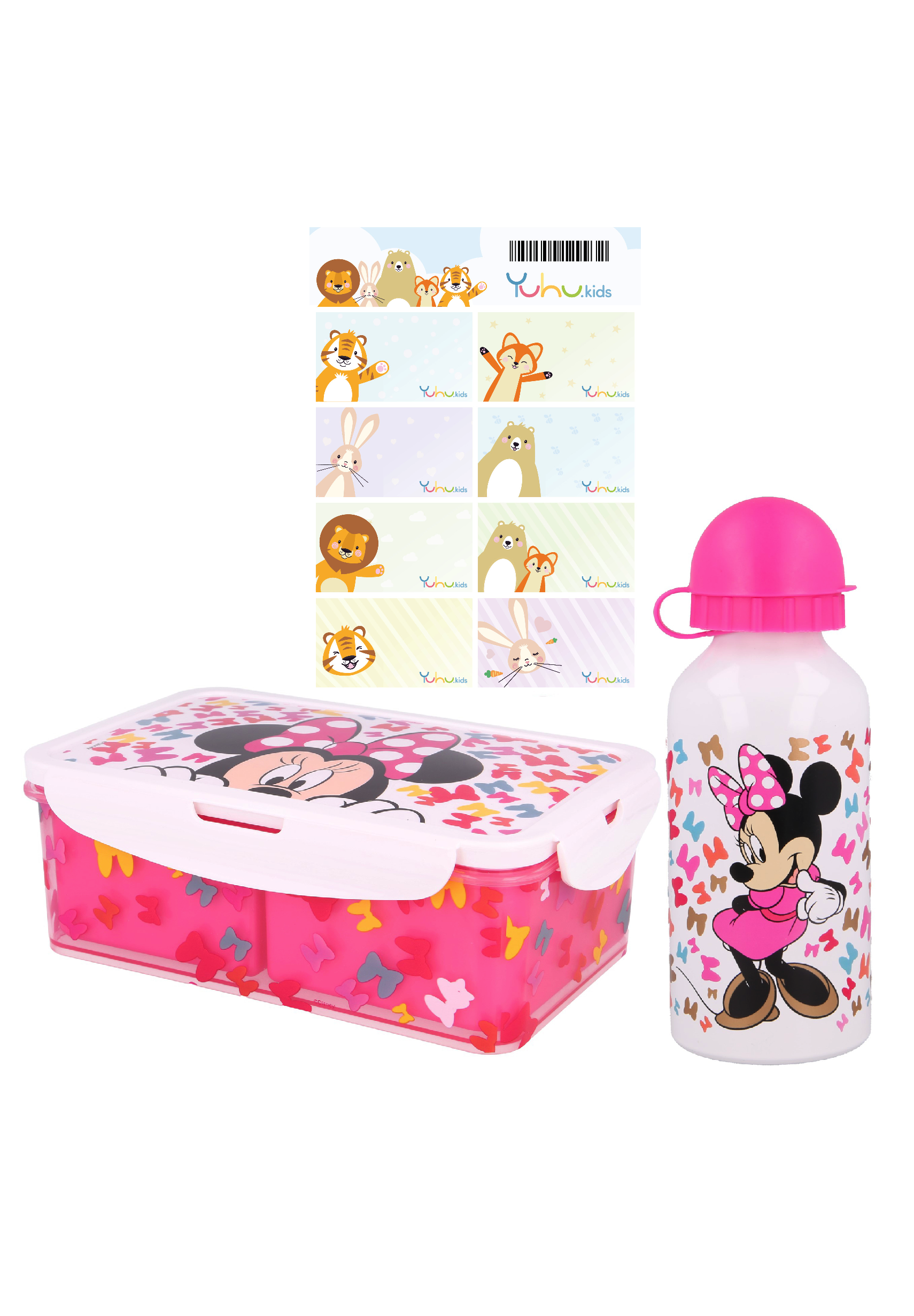 Minnie Mouse Kinder Aluminium Trinkflasche Sportflasche + Premium Lunchbox Brotdose Lunch-Set BPA Frei
