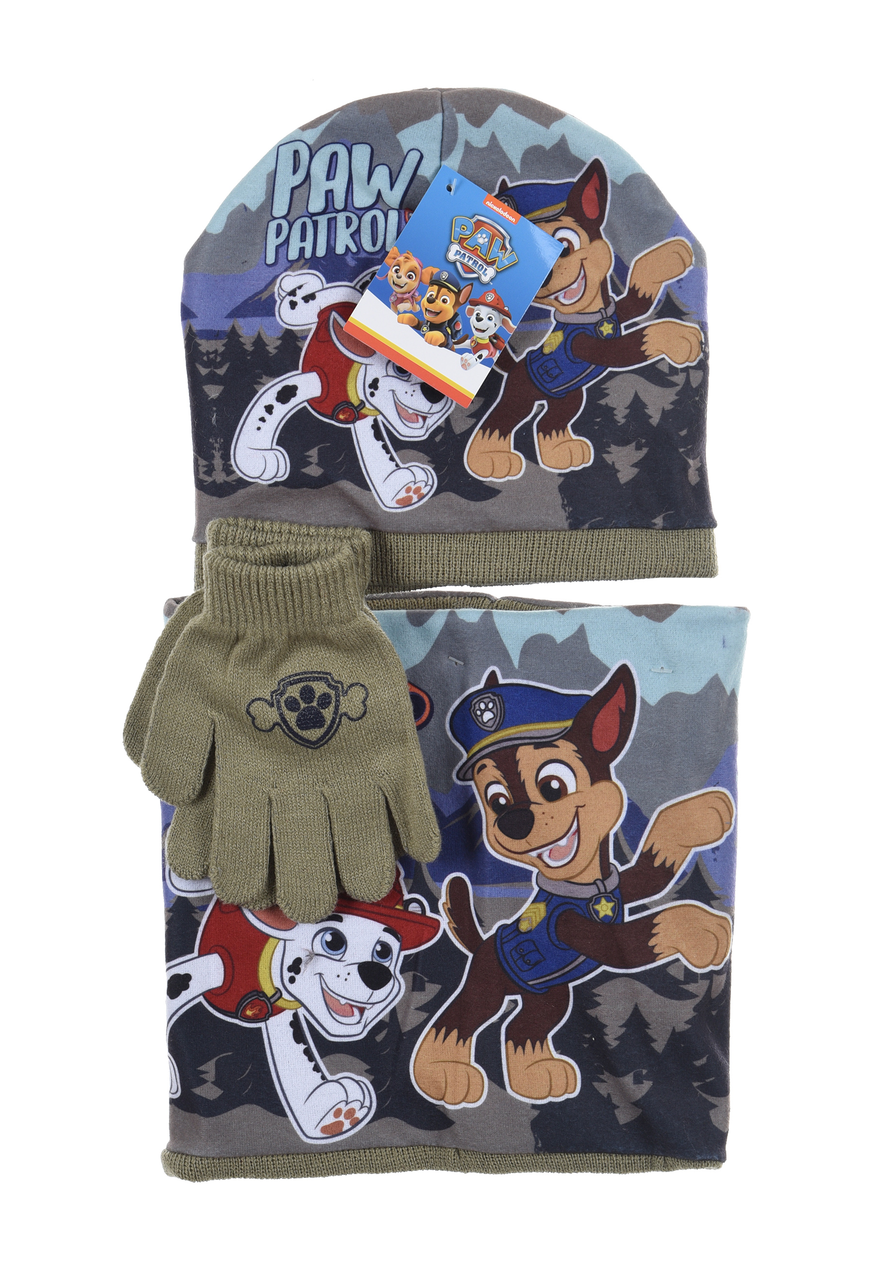 Paw Patrol Kinder Winter-Set 3 tlg. Mütze, Schlauchschal & Handschuhe Chase Marshall