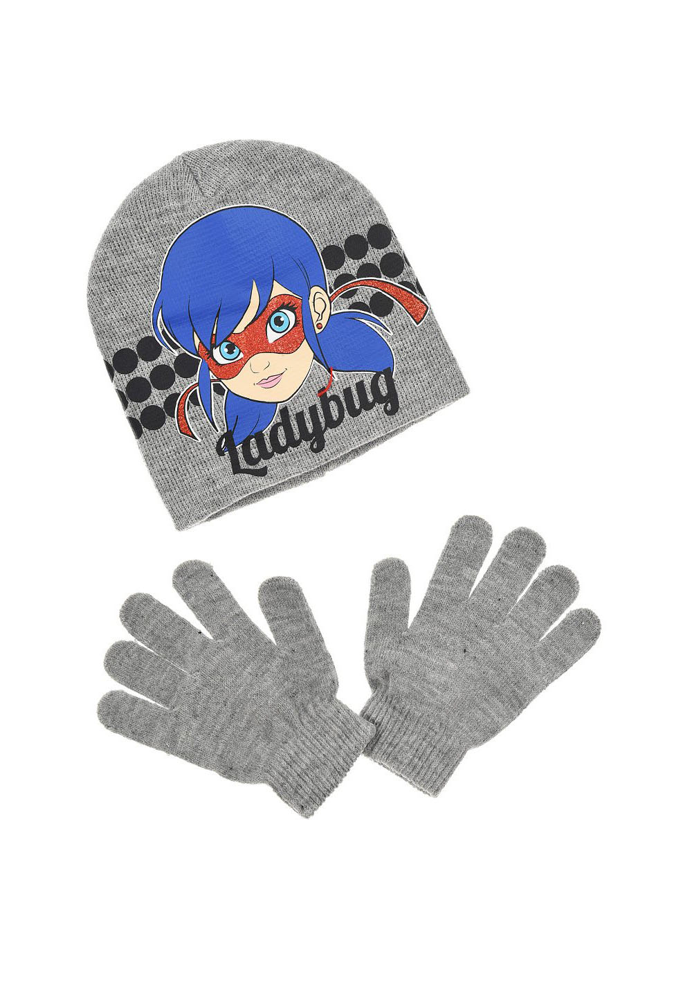 Miraculous Ladybug Kinder Mädchen Winter-Set 2-tlg. Winter-Mütze & Handschuhe Grau