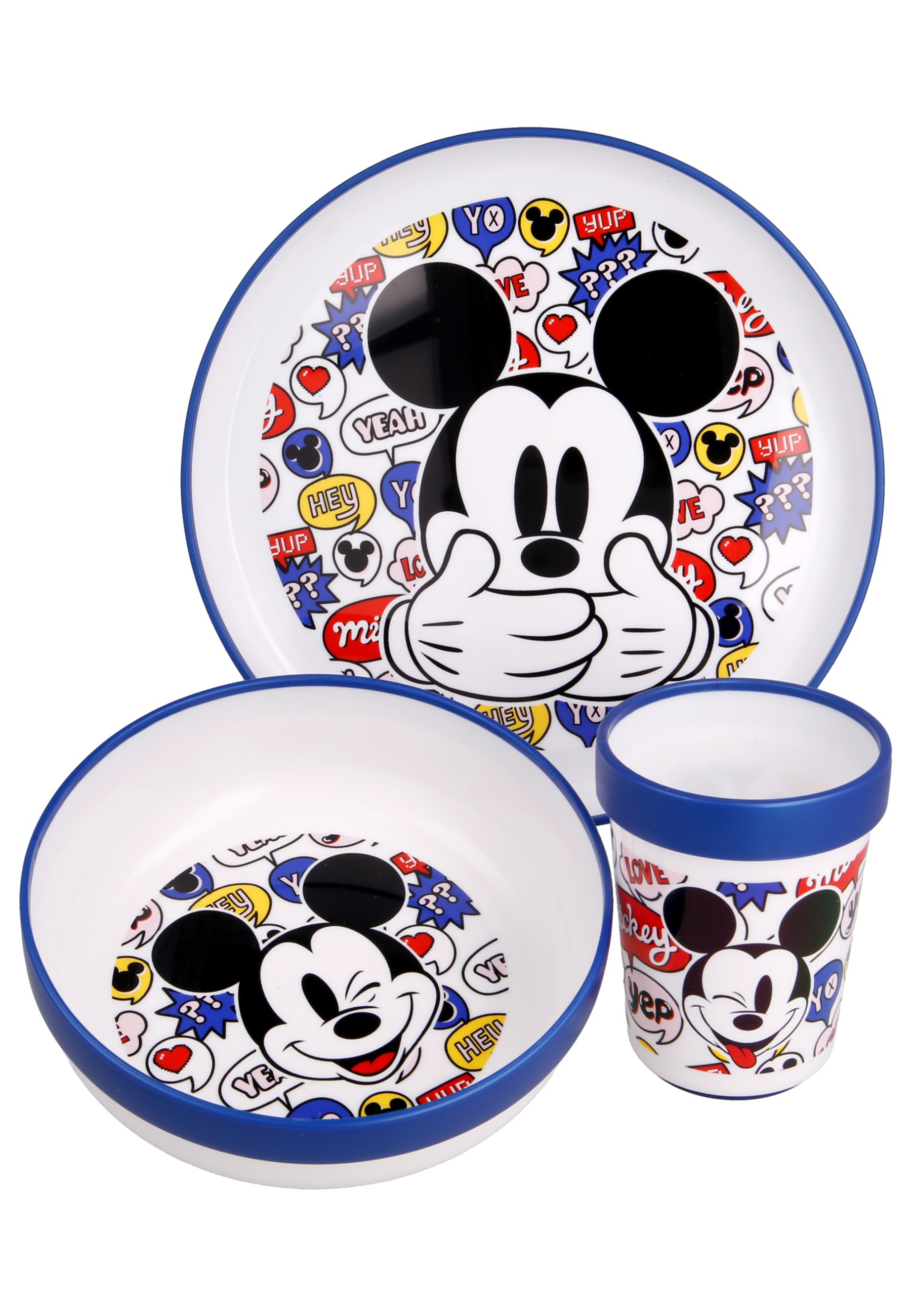 Mickey Mouse Kinder Geschirr-Set Teller Schale Becher 3 tlg. BPA-frei