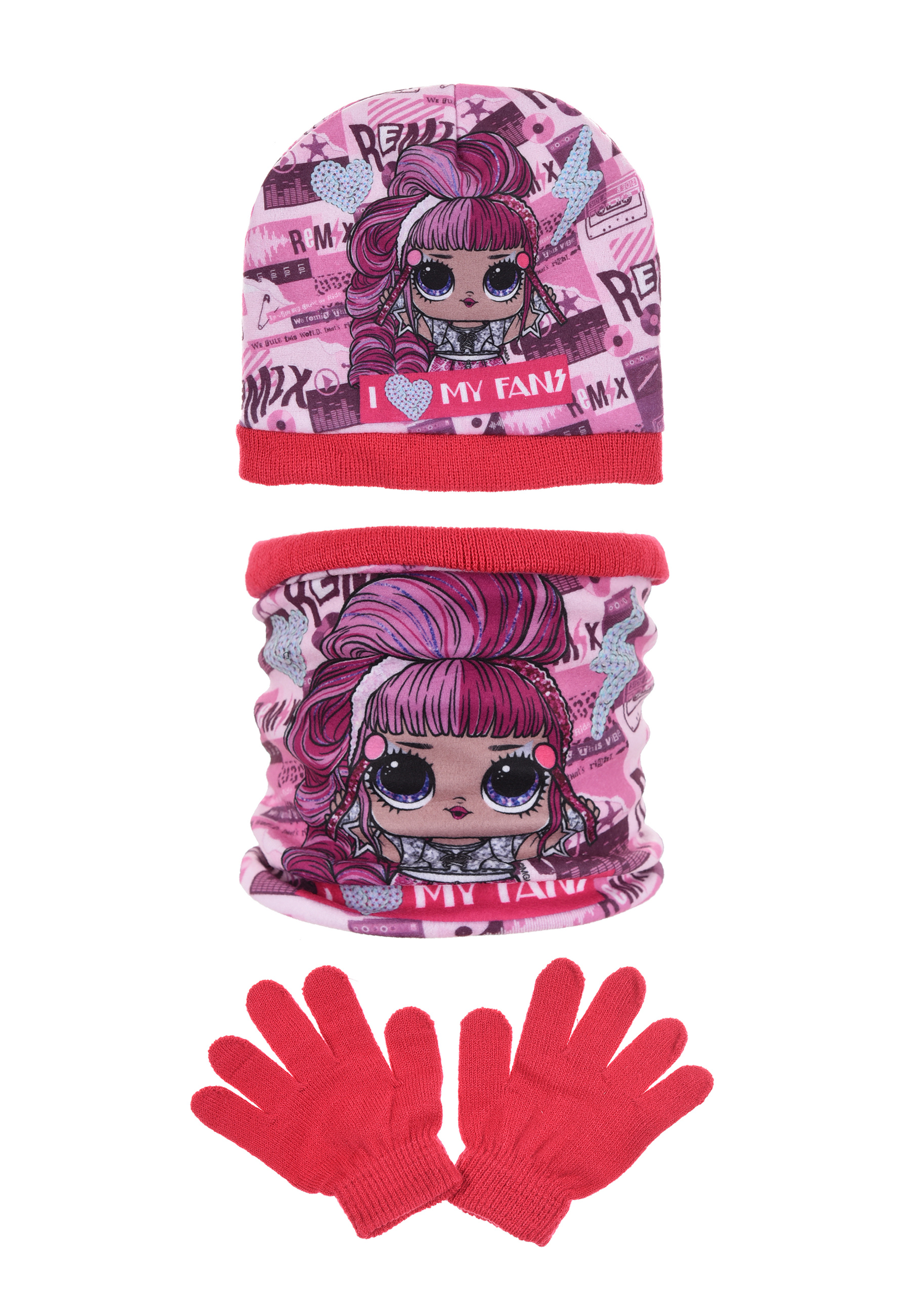 L.O.L. Surprise! Kinder Mädchen Winter-Set 3-tlg. Mütze, Schal und Handschuhe
