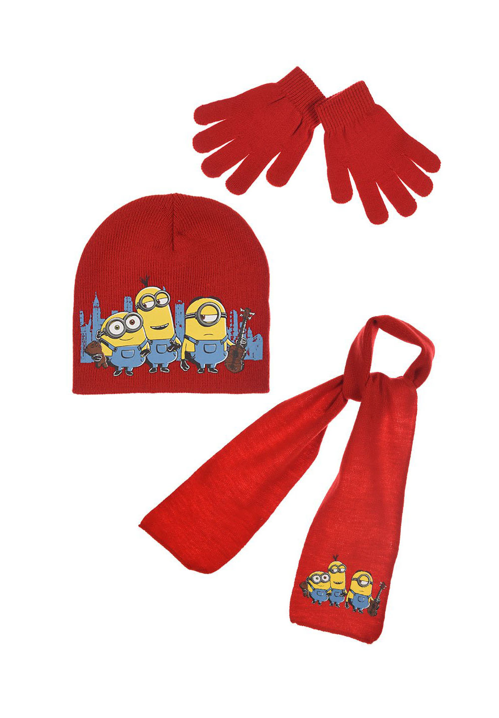 Minions Kinder Winter-Set 3-tlg. Mütze, Schal und Handschuhe Rot