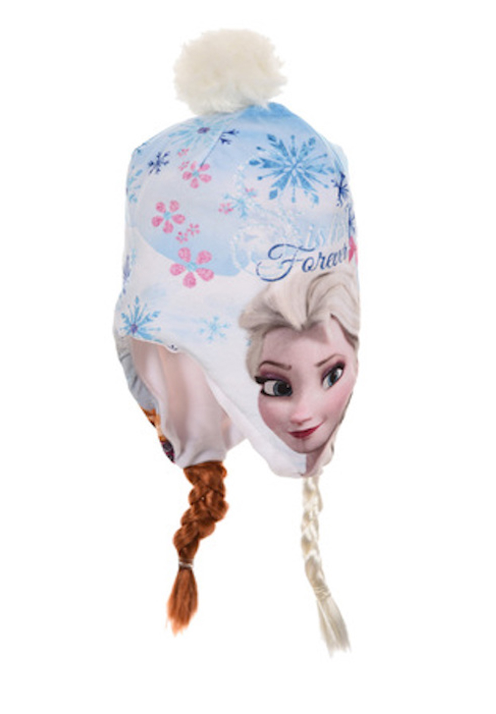 Disney Frozen - Die Eiskönigin Anna & Elsa Winter-Mütze Bommelmütze mit Zöpfen