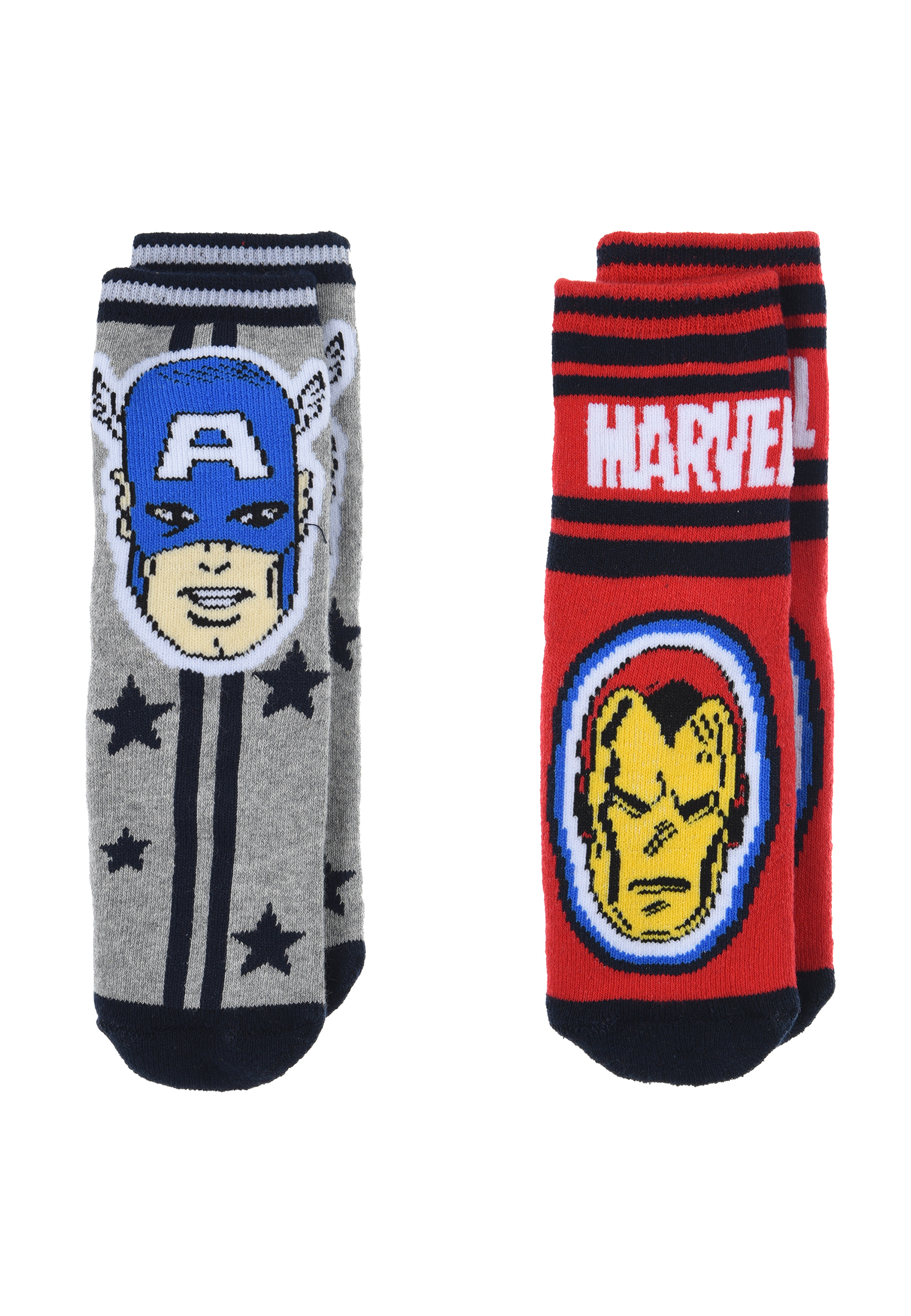 Avengers Captain America Ironman Kinder Jungen Socken 2 Paar Gumminoppen Stopper-Socken Strümpfe