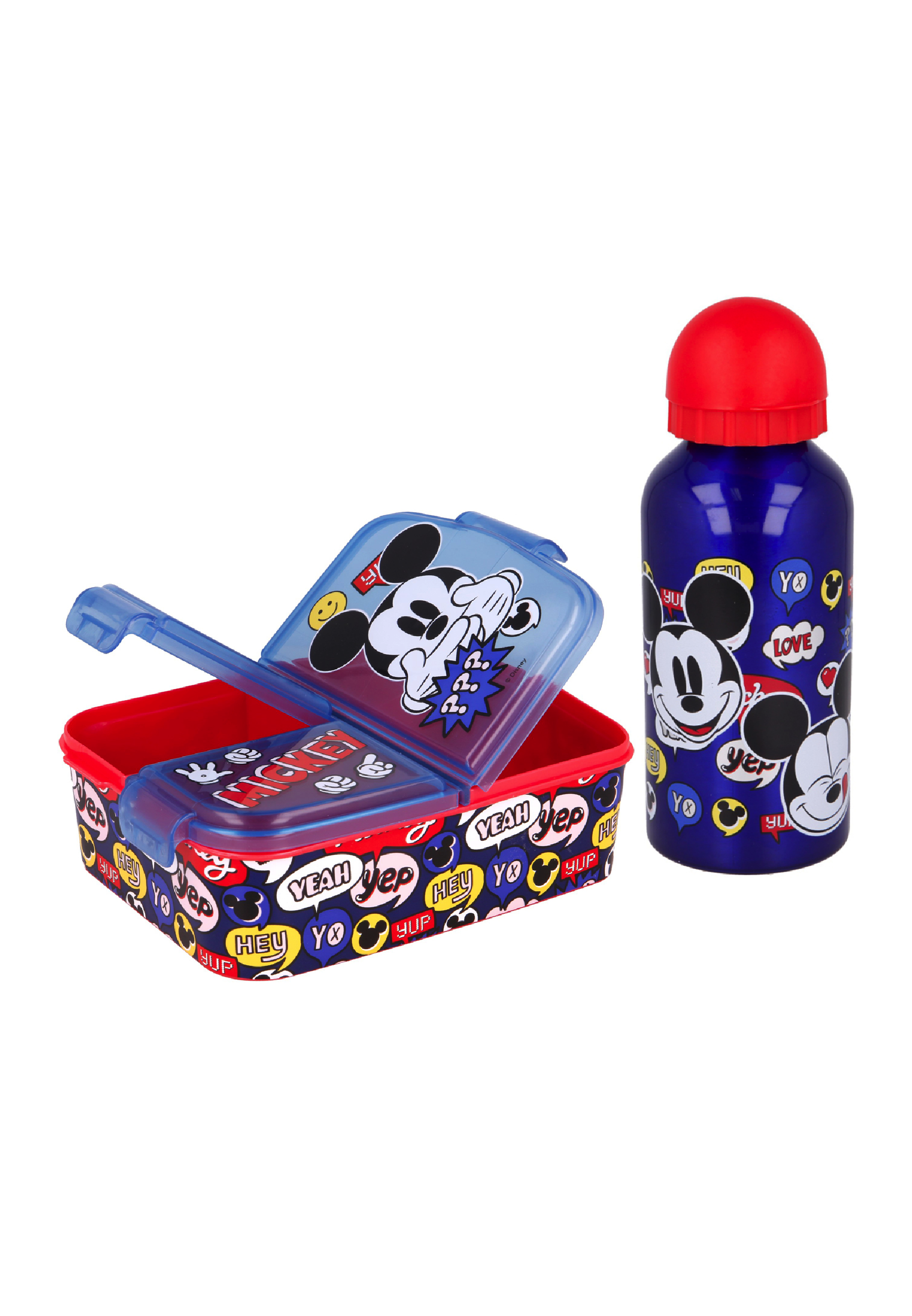 Mickey Mouse Trinkflasche Aluminium Sportflasche + Premium Brotdose Lunchbox Lunch-Set BPA Frei