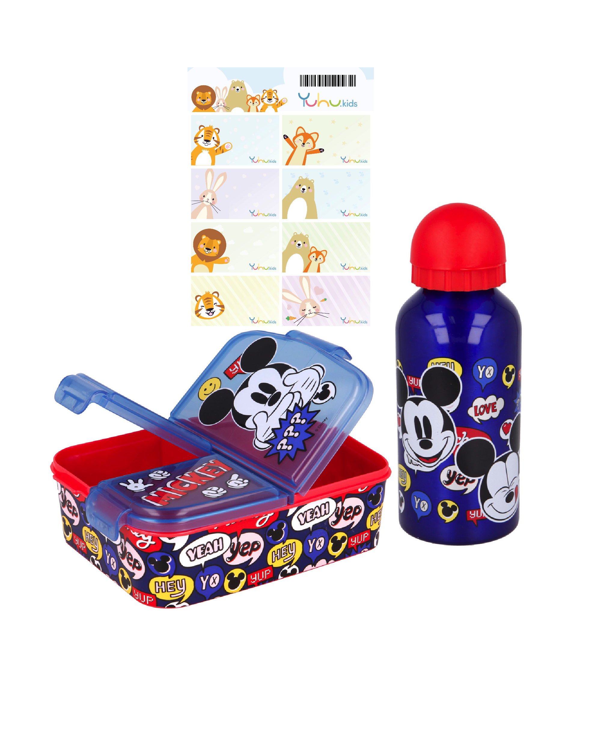 Mickey Mouse Trinkflasche Aluminium Sportflasche + Premium Brotdose Lunchbox Lunch-Set BPA Frei