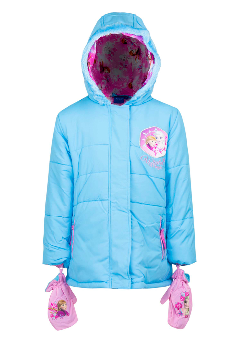 Disney Frozen - Die Eiskönigin Anna & Elsa Blau Winterjacke mit Rosa Fäustlinge Handschuhe