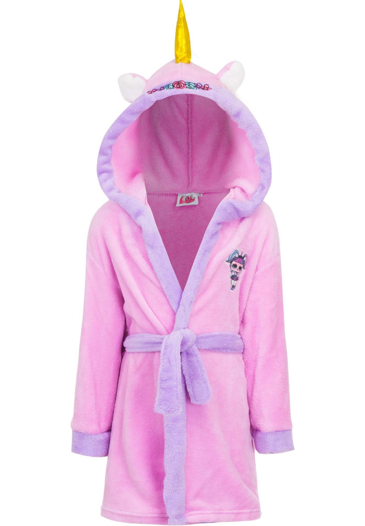 L.O.L Surprise LOL Bademantel Morgenmantel mit Kapuze Einhorn Bade-Mantel Fleece