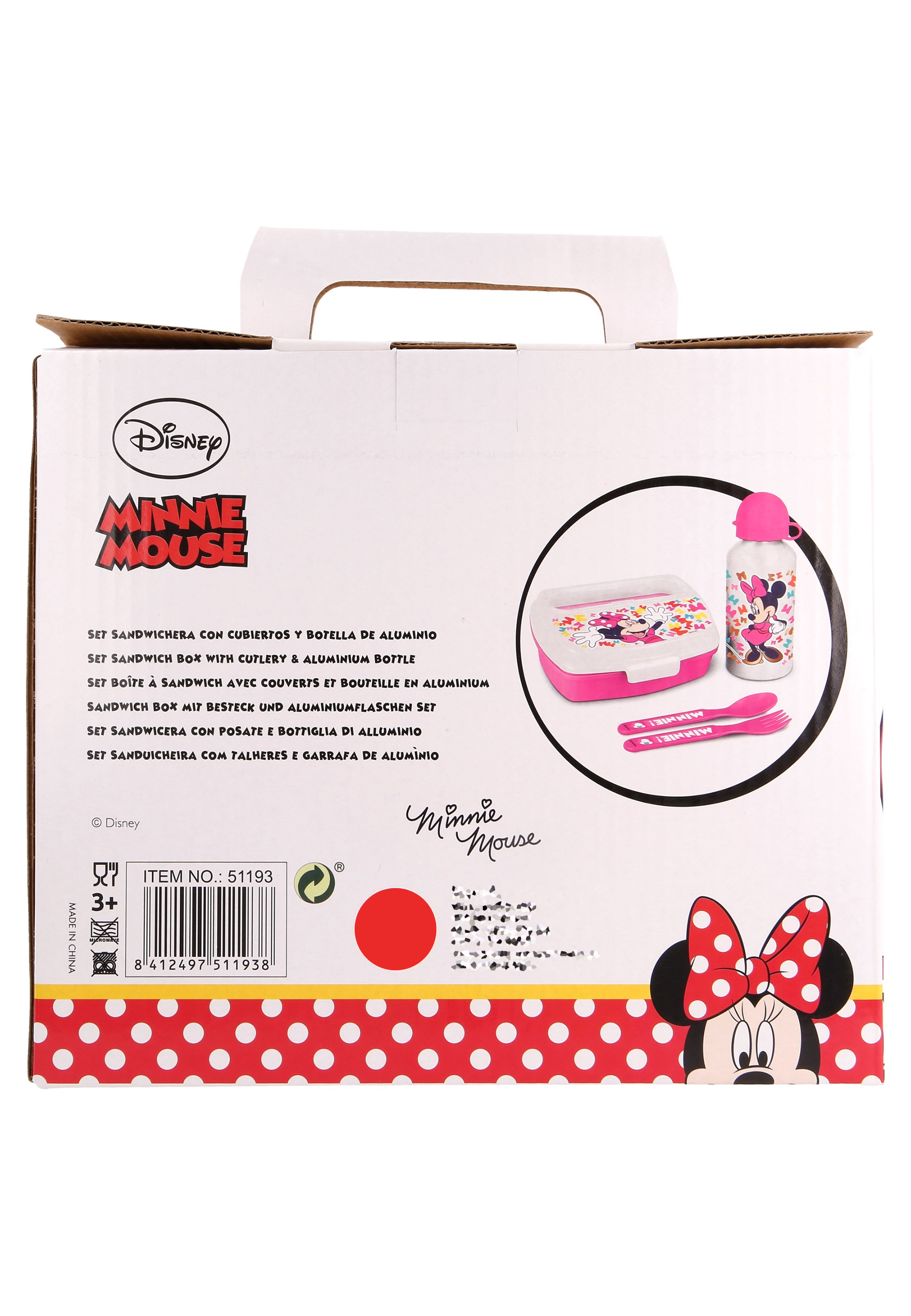 Minnie Mouse Lunch-Set in Geschenkkarton Brotdose, Trinkflasche, Gabel und Löffel