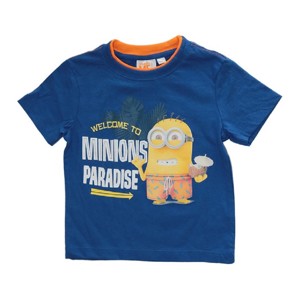 Minions Kinder T-Shirt "Welcome to Paradise" Blau