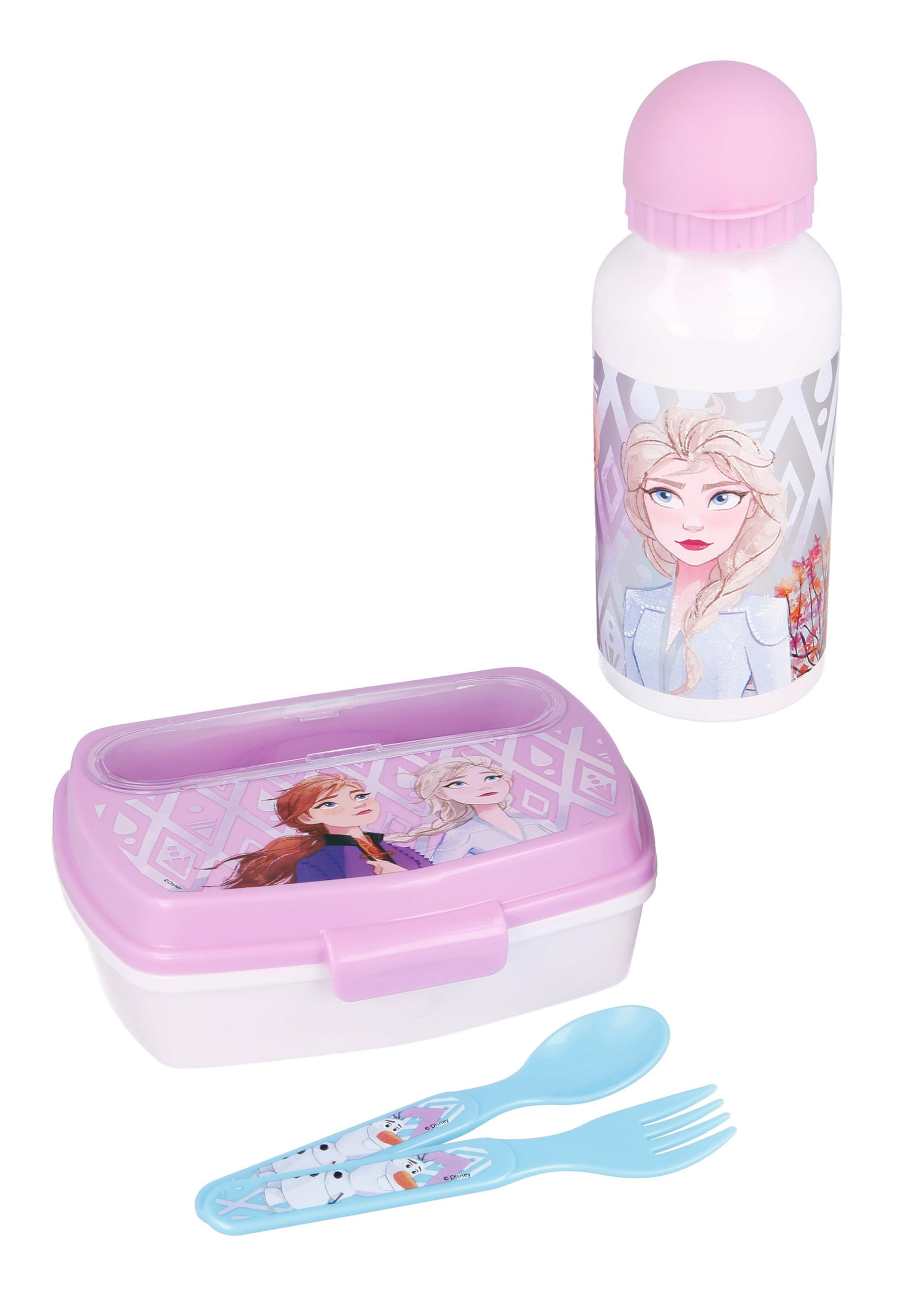 Frozen II - Die Eiskönigin Lunch-Set in Geschenkkarton Brotdose, Trinkflasche, Gabel und Löffel