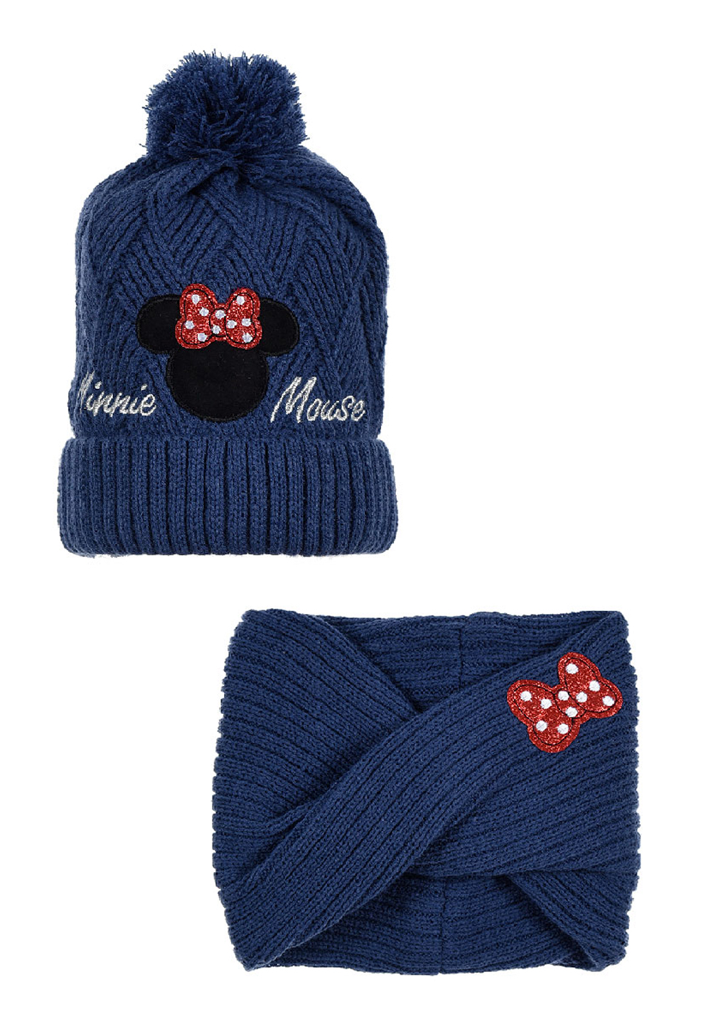 Minnie Mouse Mädchen Kinder Winter Strick Set 2 tlg. Mütze und Schal