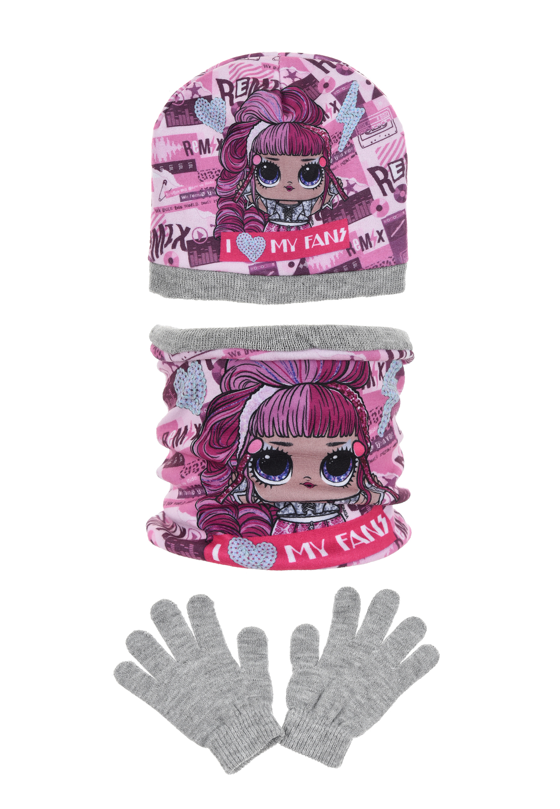 L.O.L. Surprise! Kinder Mädchen Winter-Set 3-tlg. Mütze, Schal und Handschuhe