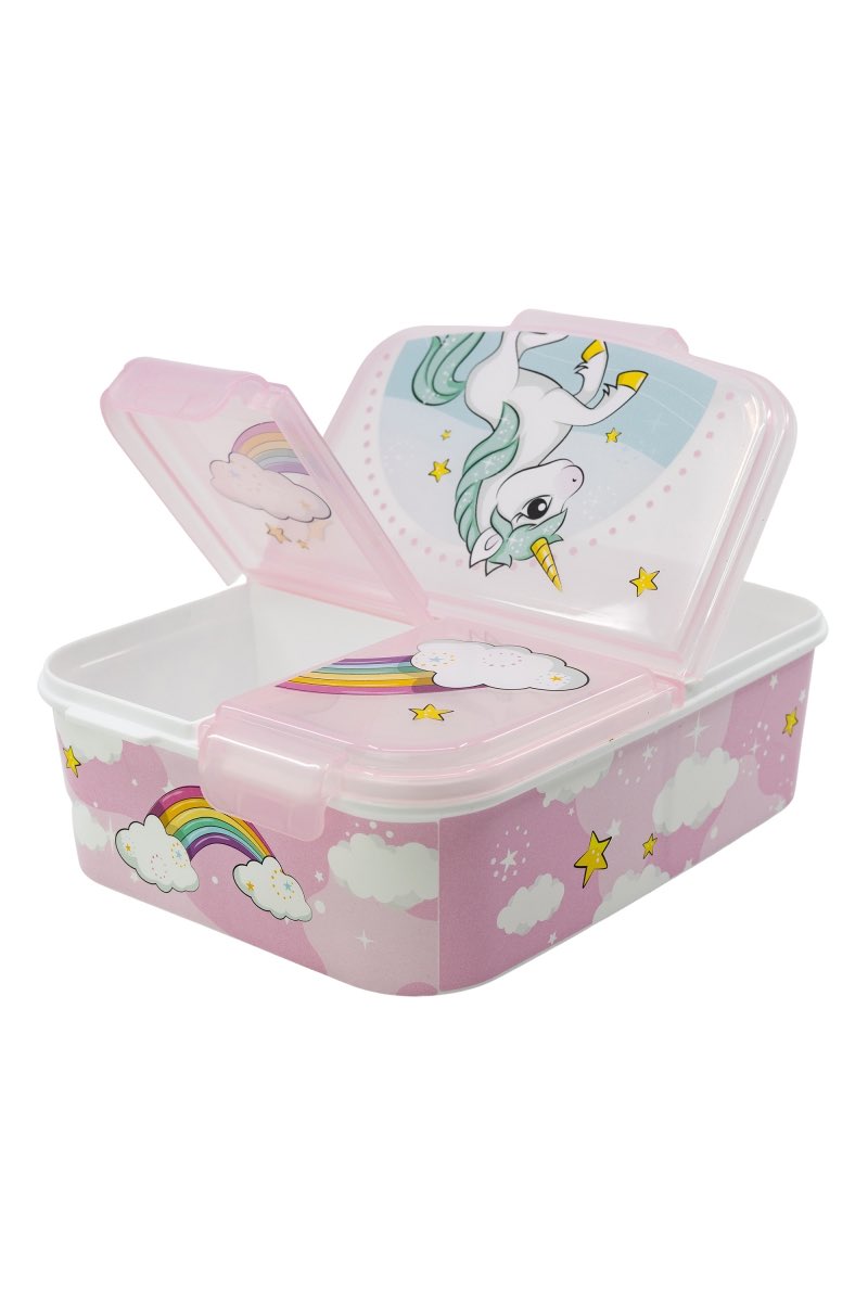 Einhorn Unicorn Kinder Premium Brotdose Lunchbox Frühstücks-Box Vesper-Dose mit 3 Fächern
