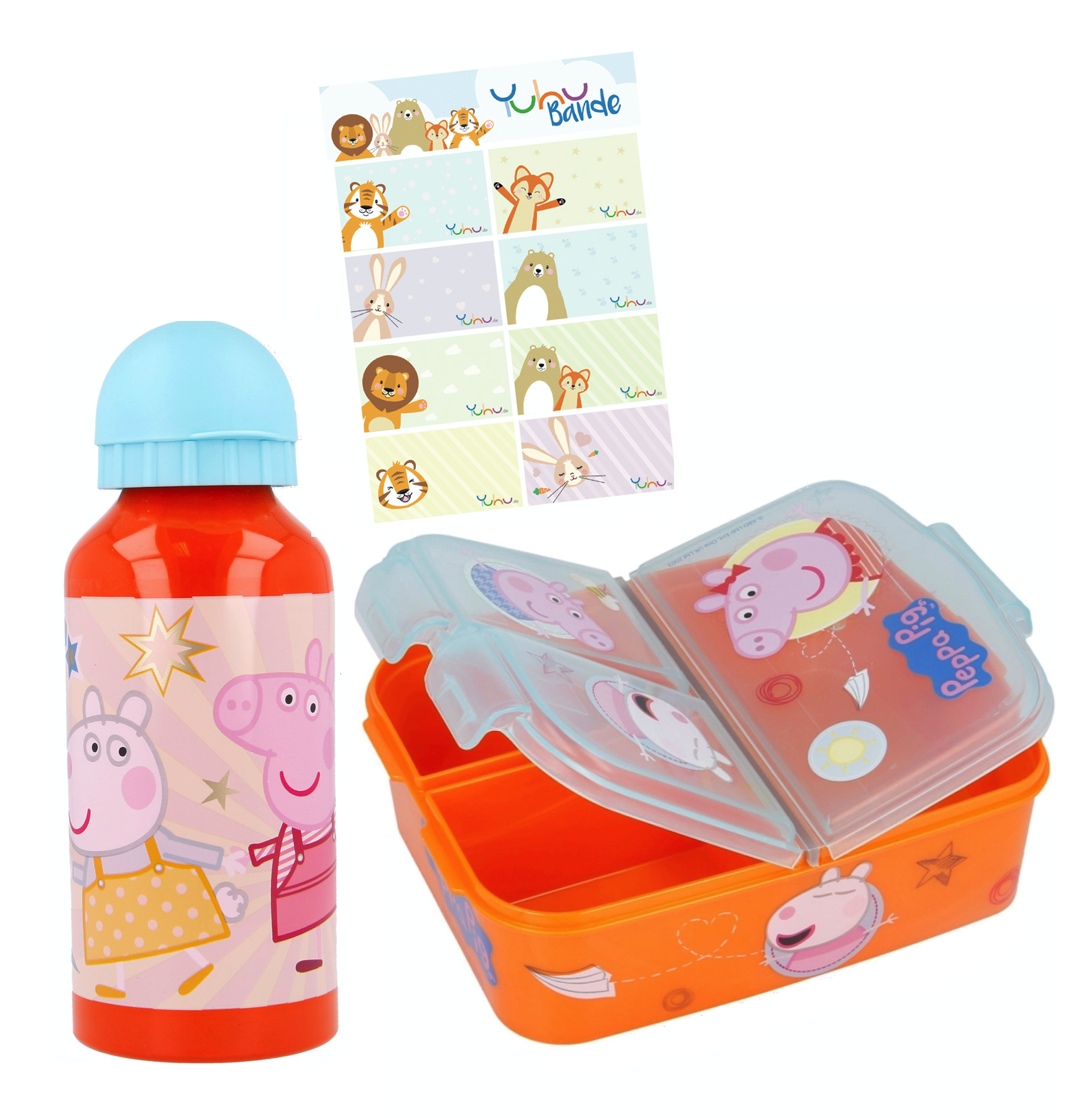 Peppa Wutz Pig Lunch-Set Alu-Trinkflasche + Premium Brotdose Frühstücks-Set 