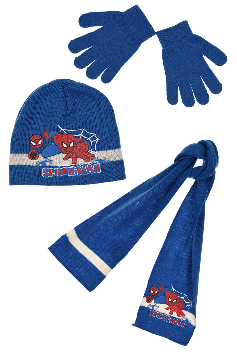 Marvel Spider-Man Kinder Winter-Set 3-tlg. Winter-Mütze Schal Handschuhe Blau