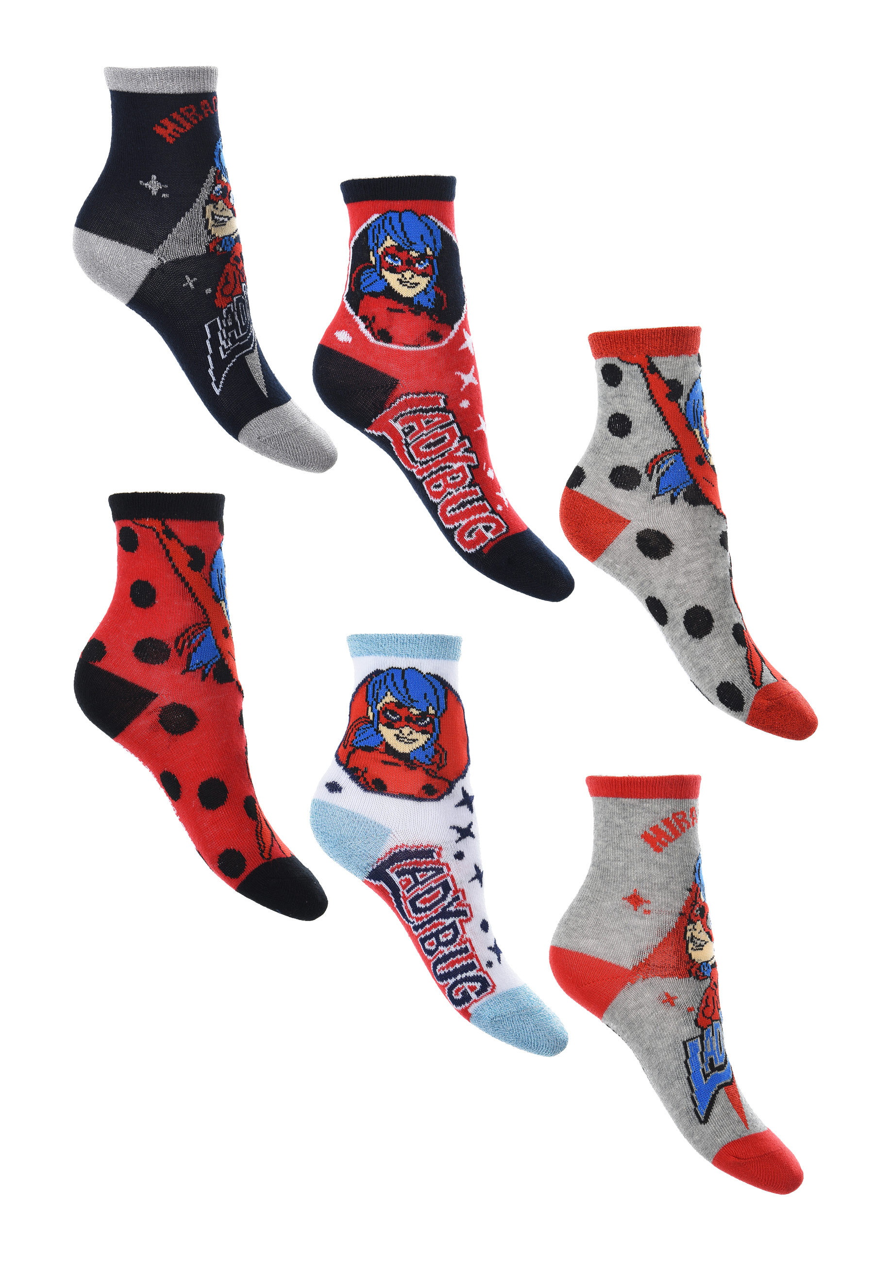 Miraculous Ladybug Kinder Mädchen Socken 6 Paar Strümpfe Paket Set