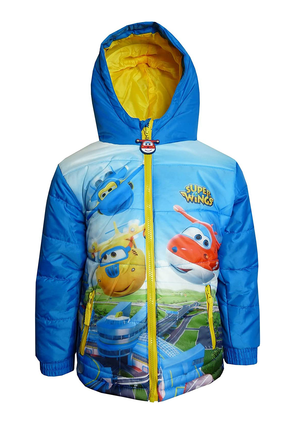 Super Wings Blaue Winterjacke Steppjacke mit Gelben Reißverschluss