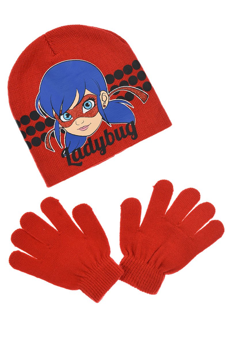 Miraculous Ladybug Kinder Mädchen Winter-Set 2-tlg. Winter-Mütze & Handschuhe Rot
