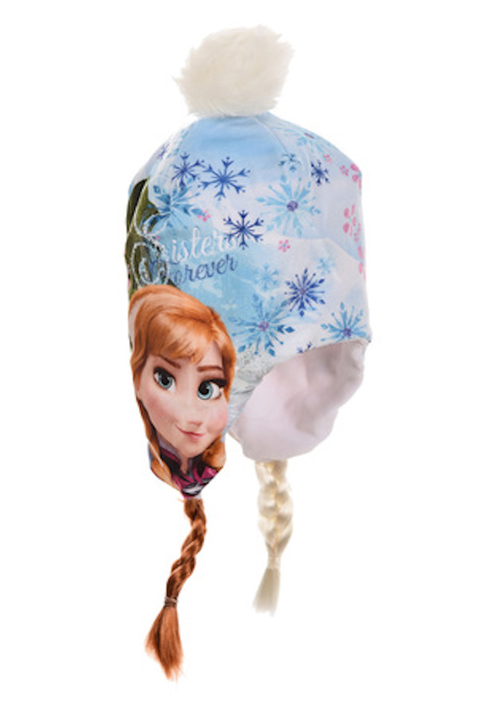 Disney Frozen - Die Eiskönigin Anna & Elsa Winter-Mütze Bommelmütze mit Zöpfen