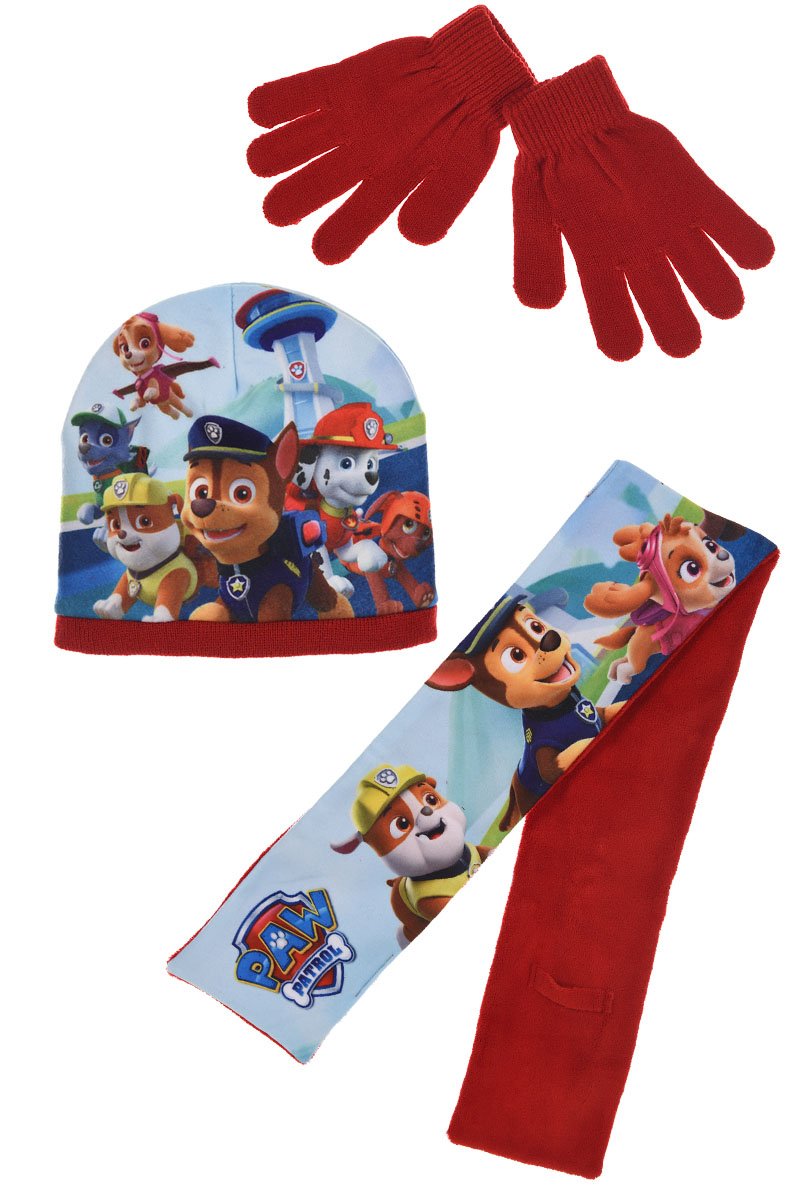 Paw Patrol Chase Marshall Kinder Winter-Set 3-tlg. Mütze, Schal & Handschuhe Rot