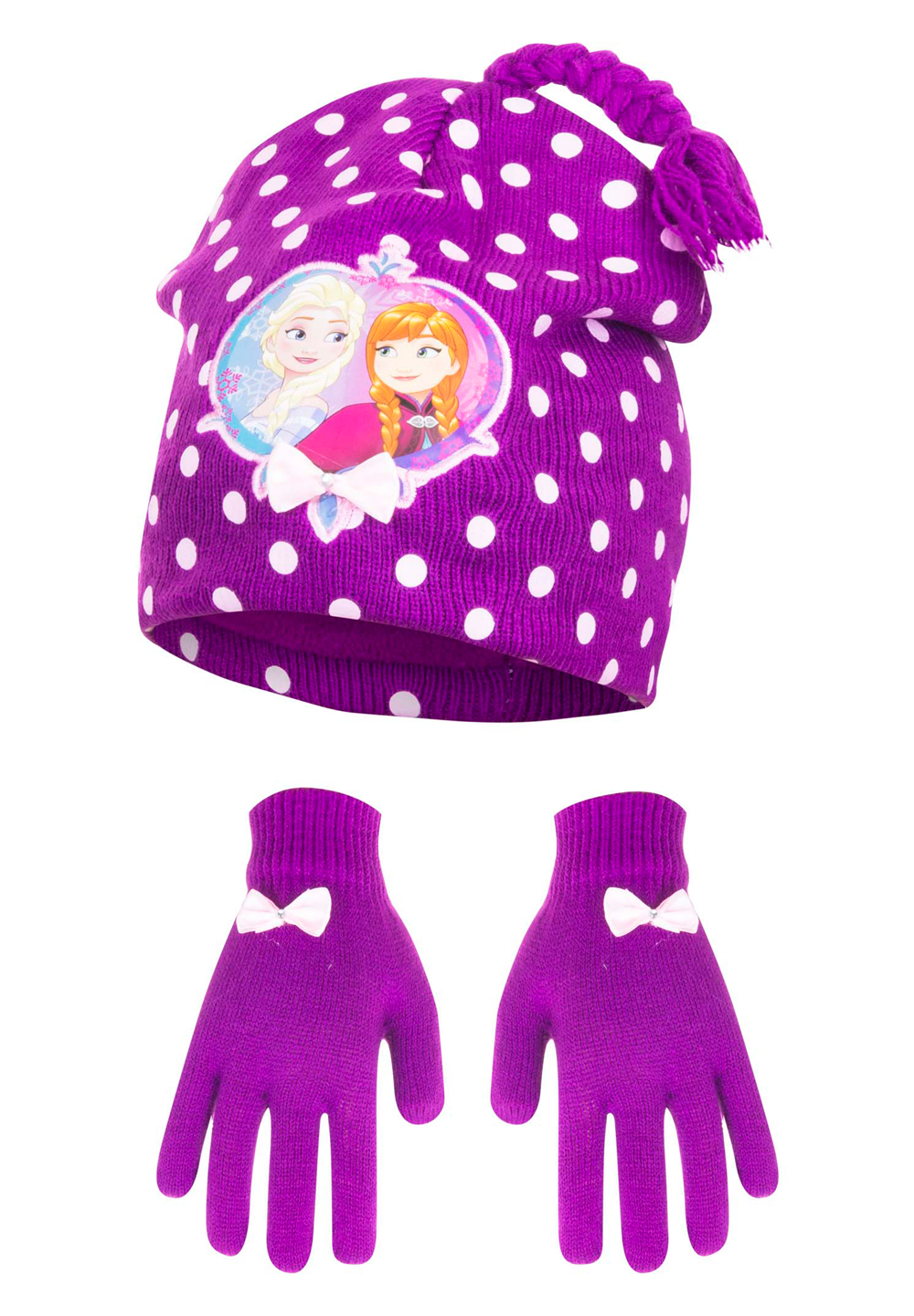 Disney Frozen - Die Eiskönigin Anna Elsa Kinder-Winter Set -tlg. Mütze & Handschuhe Lila