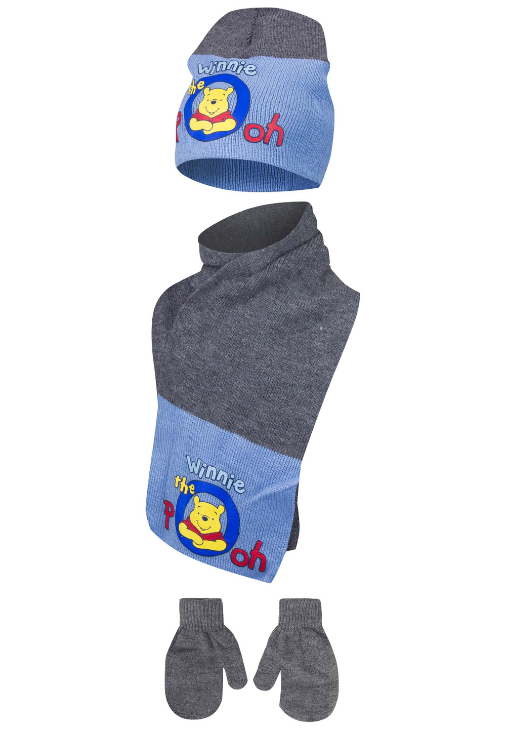 Disney Baby Disney Winnie Pooh Winter-Set 3-tlg Mütze, Schal & Handschuhe Grau-Hellblau